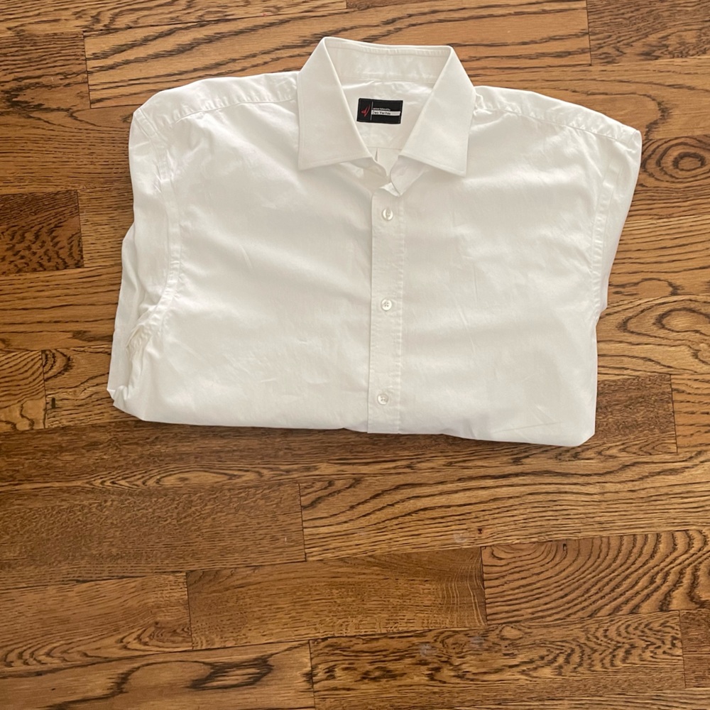 Men large white button up dress shirt